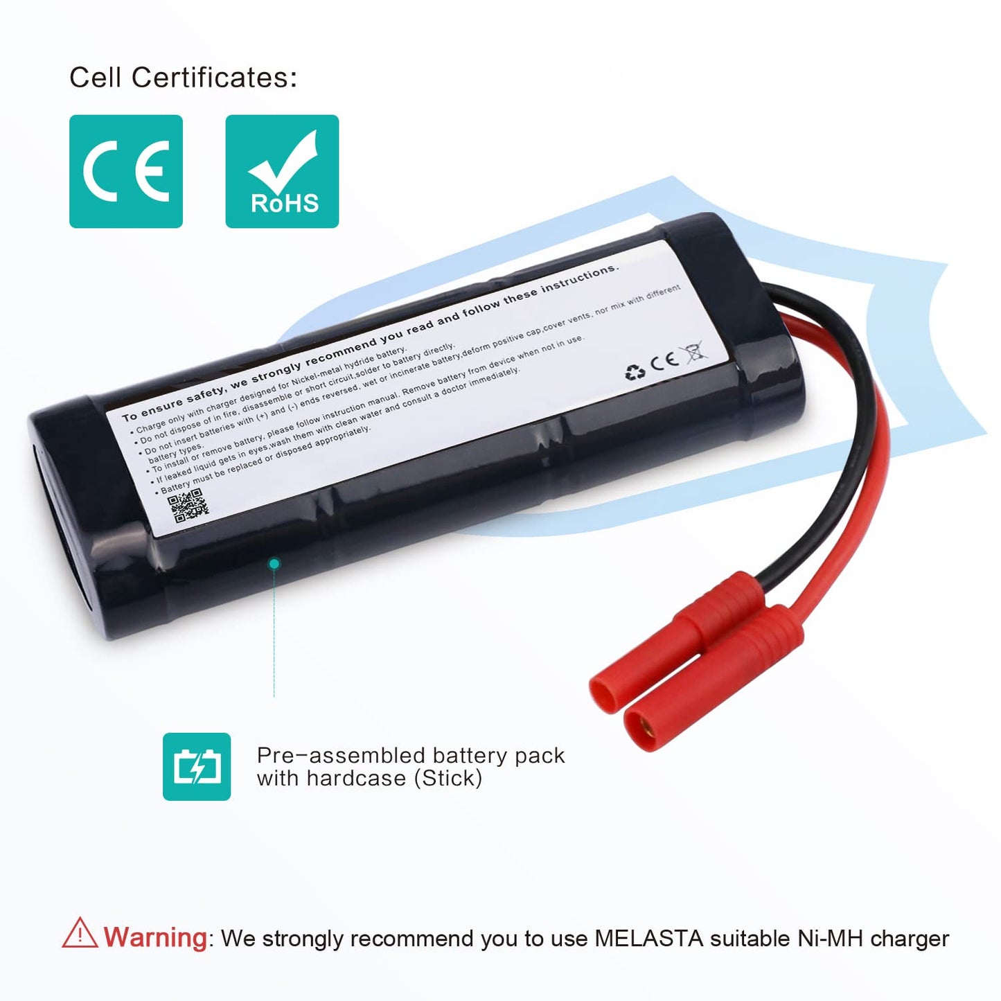 melasta 2pack 7.2V 4200mAh NiMH RC Battery Packs Compatible with Banana Connector for Redcat Racing Vehicles