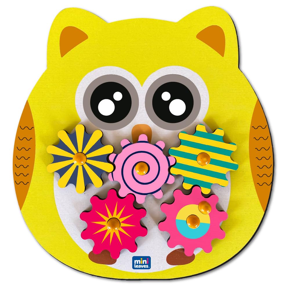 Mini Leaves Owl Wooden Gear Toys With 5 Interchangeable Gears For 2+ Years | Fine Motor Skill Motion Educational Wooden Learning
