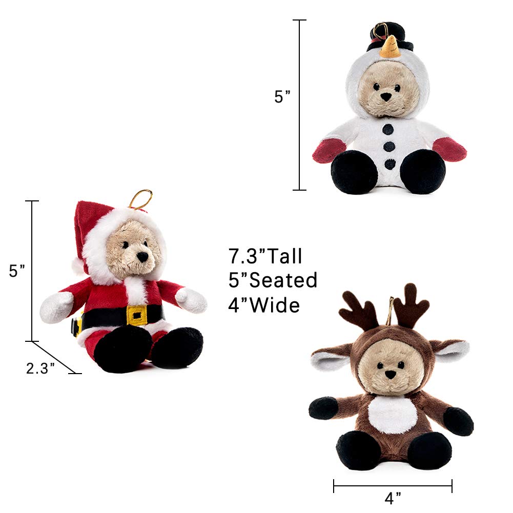 My Oli 7' Plush Christmas Stuffed Animal Teddy Bears 3 Pack Christmas Plush Toys: Santa, Reindeer And Snowman With Flippable Hats For Kids Christmas Hanging Plush Decorations