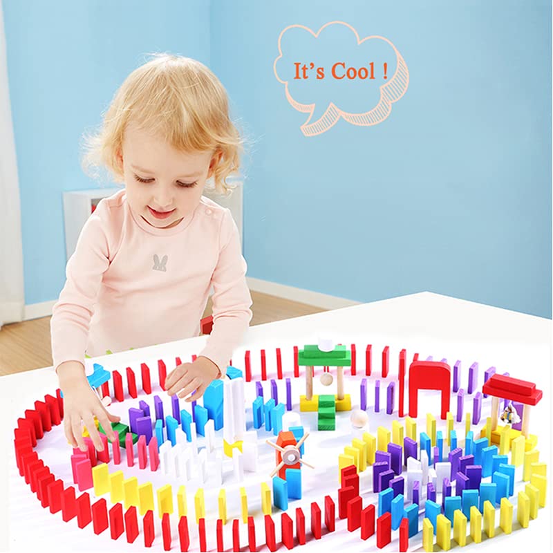 Joqutoys 600 PCS Dominoes Set for Kids  Wooden Domino Building Blocks  6 Colors Bulk Dominoes Racing Tiles Games with Extra 26 Add-on Blocks and Storage Bag  Educational Toys for Kids Birthday Party