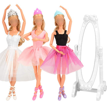 Barwa 3 Sets Ballerina Doll Clothes Ballet Outfits Dance Dresses Costume Mirror Tutu Skirt With 3 Shoes 3 Crown Accessories For 11.5 Inch Girl Doll