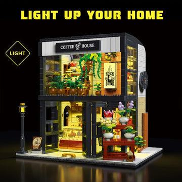 Wiseplay Coffee House City Modular Building Set - Modular Building Block Display Model For Adults With Led Lights 1454 Pieces