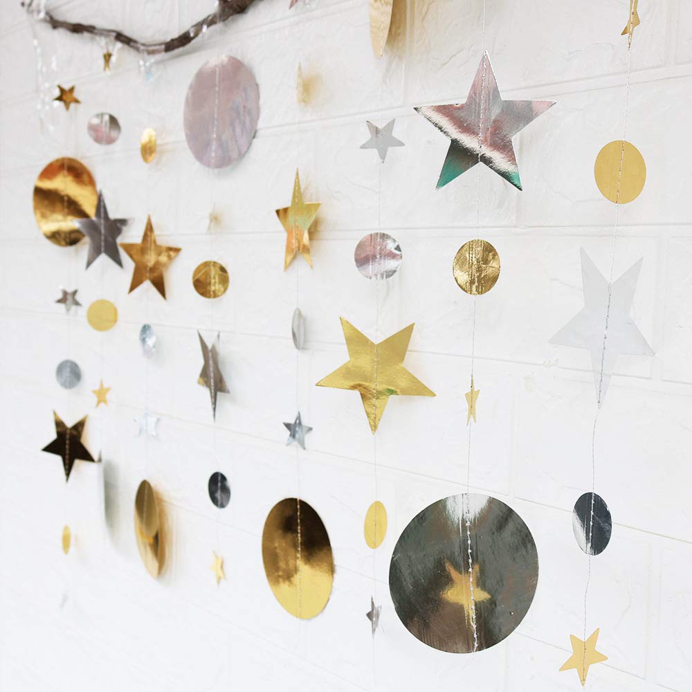 Flairs New York Happy Birthday String Decorations Party Props (Pack Of 1 String Decorations, Silver Gold Glitter Polka Dots And