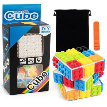 D-Fantix Building Brick Blocks 3X3X3 Speed Cube Toy, Build-On Brick 3D Magic Cube, Handheld Brain Teaser Puzzles Gift Ideas, Puzzle Building Cube Game For Kids Adults (Included Brick Separator)