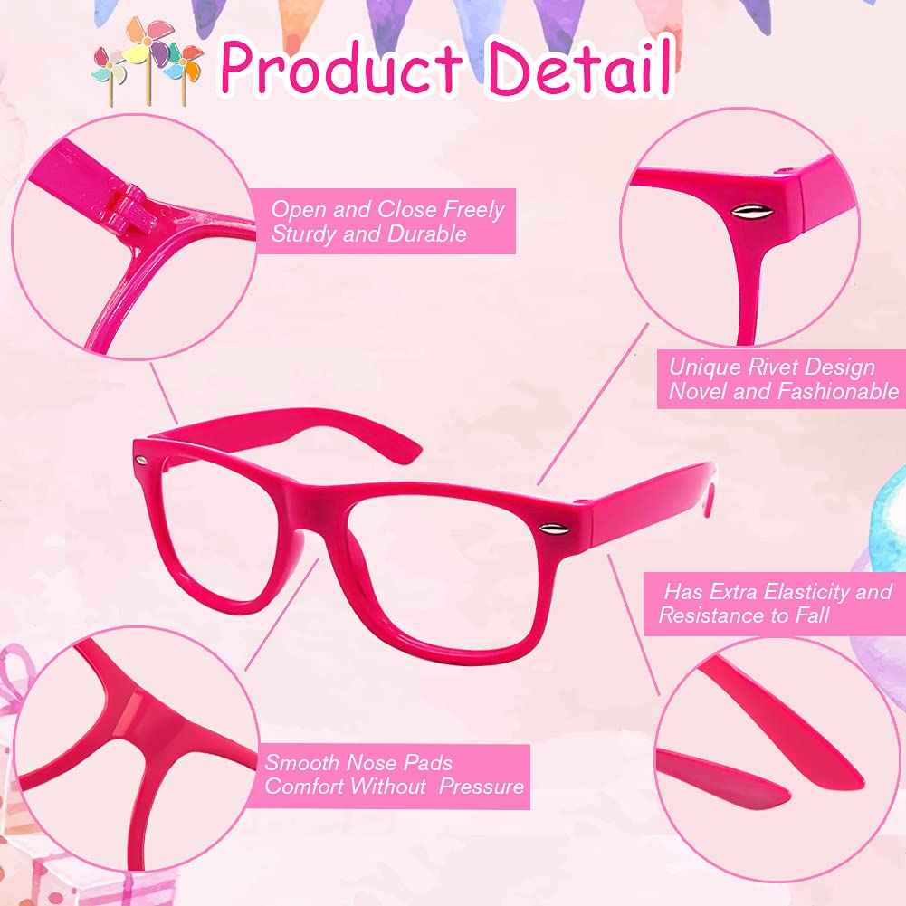 Sunovelties 12 Pack Kids No Lens Ultralight Square Costume Frame Glasses Neon Color Party Favors For Boys Girls Daily Outfit Acc