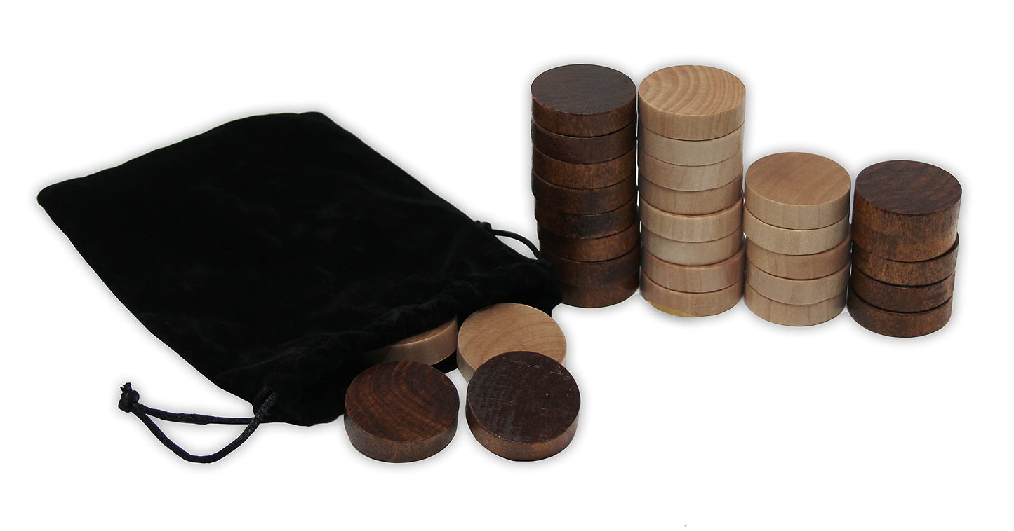 Da Vinci Wooden Backgammon And Checkers Pieces 30 Replacement Game Chips With Cloth Storage Bag (1.5 Inch)