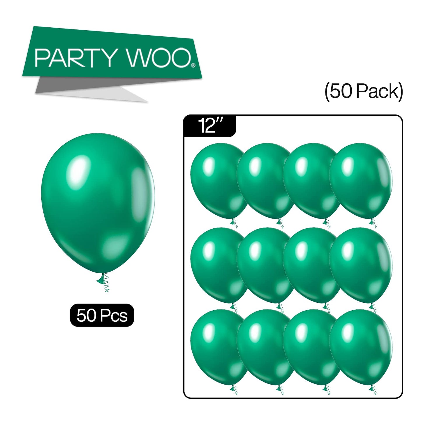 PartyWoo Balloons 12 Inch 50 pcs Dark Green Pearl Rubber for Baby Shower, Graduation, Birthday Decorations - Emerald Forest Green