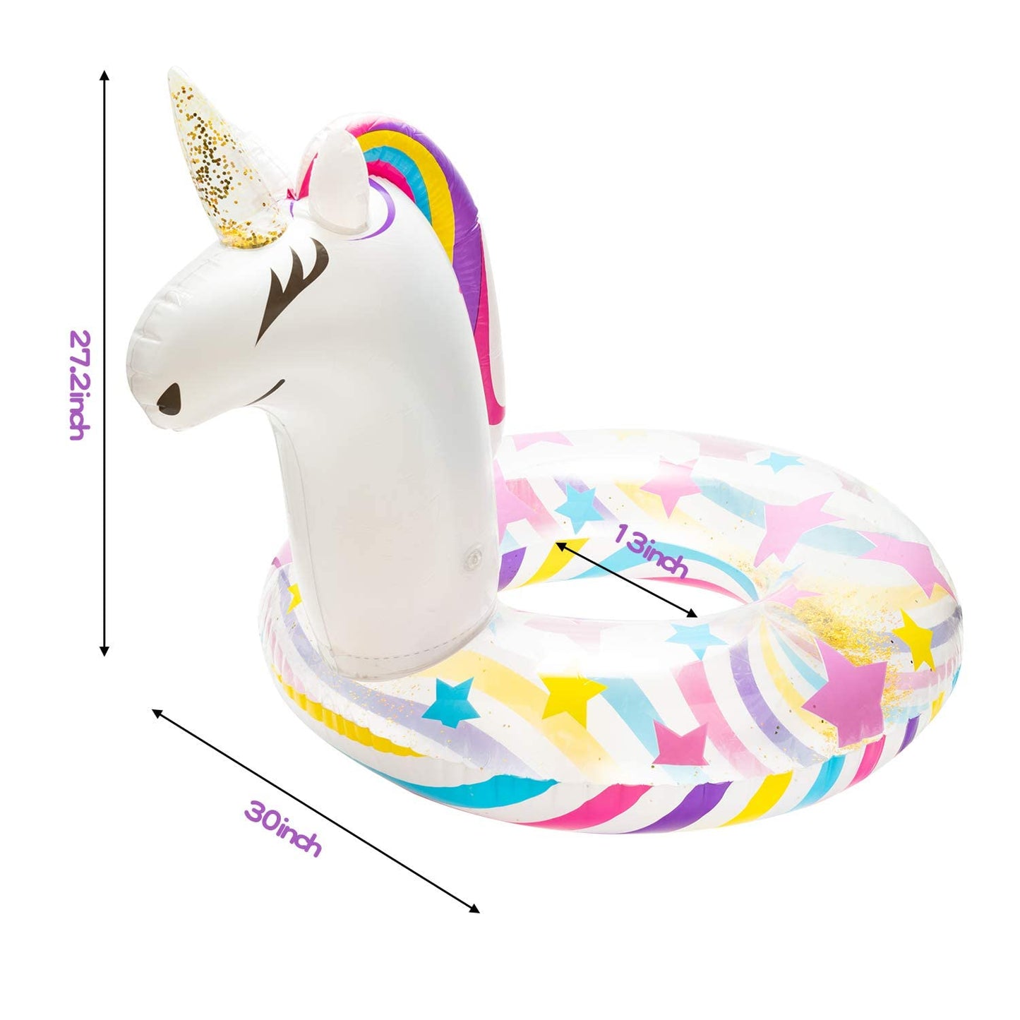 GROBRO7 Inflatable Unicorn Pool Float Inflation Swimming Floaty Pool Toy Swimming Ring with Sequins Unicorn Sea Party Water Fun Summer Outdoor Beach Water Lounge Inflatable Raft for mature-themed White