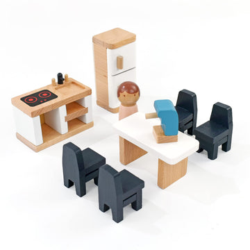 Pairpear Wooden Toys Dollhouse Furniture Playset,35 Piece Furnitures With Family Dolls,Doll House Accessories Pretend Play Gift For Girls And Boys 3 Year And Up