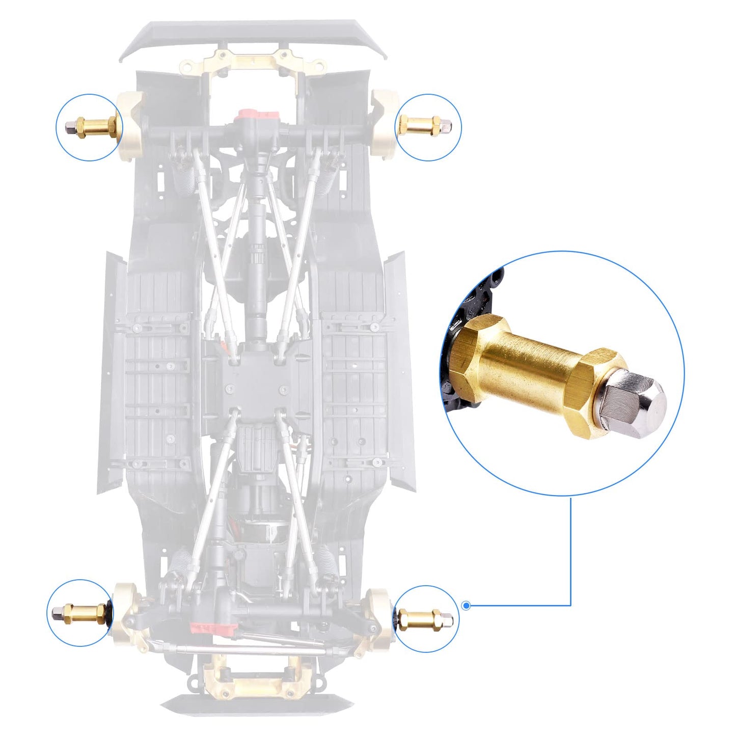 4Pcs Crazyhobby Brass Rc 12Mm Wheel Hubs Extensions Wheel Spacers Hex Drive Adapter For 1/10 Rc Crawler Axial Scx10 & Scx10 Ii 9