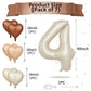 Biapian 40 Inch Cream Number 4 Balloons, Cream White Large 4Th Birthday Balloons With 18'' Foil Cream Heart Balloon Helium For 4