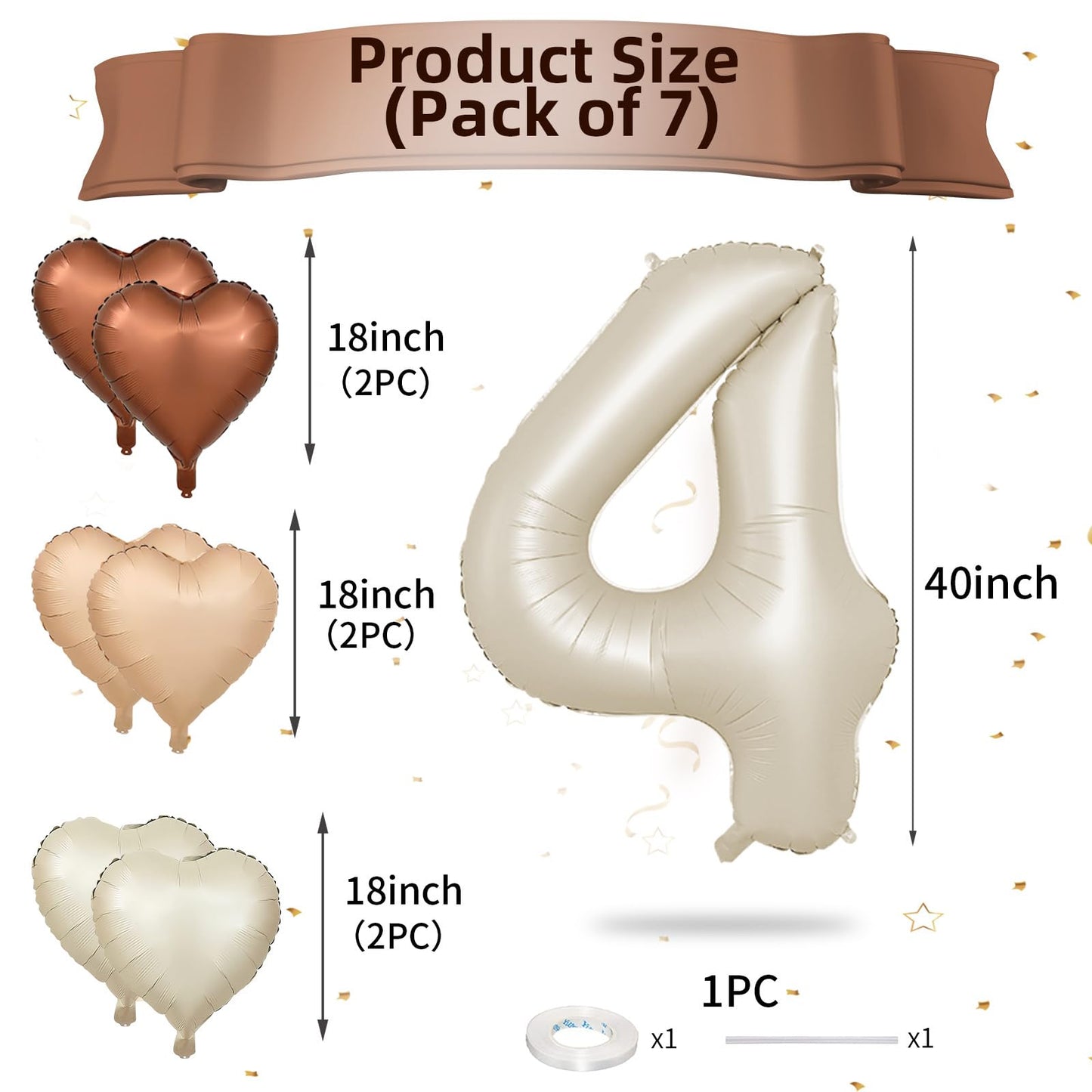 Biapian 40 Inch Cream Number 4 Balloons, Cream White Large 4Th Birthday Balloons With 18'' Foil Cream Heart Balloon Helium For 4