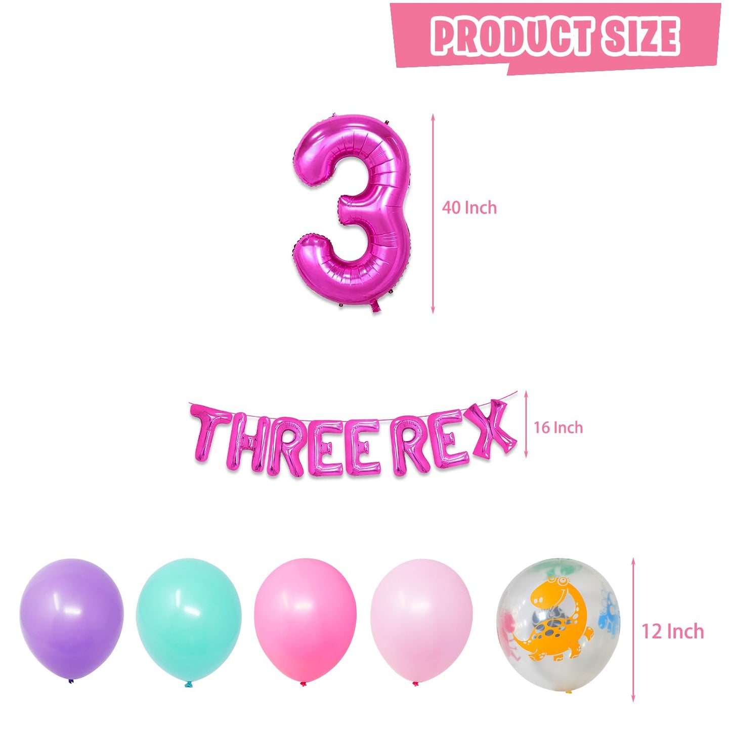 Mpanwen Girl Dinosaur Birthday Party Decorations, Three Rex Pink Dinosaur Dino Party Supplies For Girls Baby - Banner, Cake, And