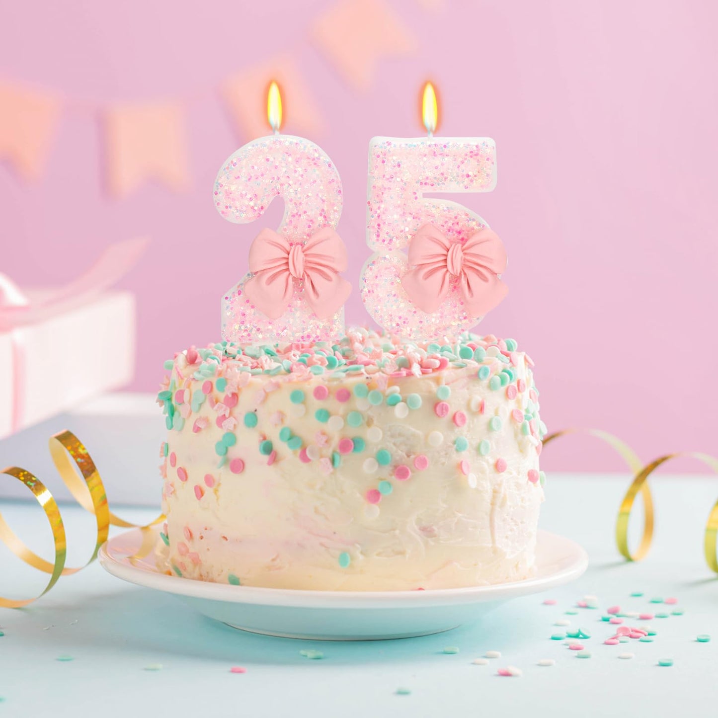 ElekFX Birthday Candles - Pink Bow Number 25 Cake Topper, 2.76" Wax Decoration for Birthday Party