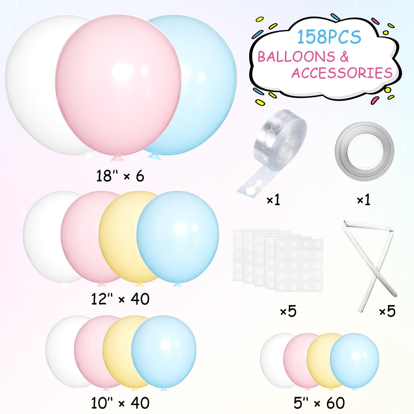 Mebay Pastel Balloon Garland Arch Kit 146Pcs Macaron Pink Blue White Yellow Latex Balloons Different Sizes 18 12 10 5 Inch For G