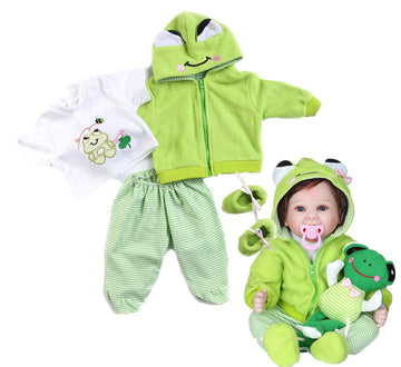 Reborn Baby Girl Boy Dolls Clothes 22 Inch 4 Pcs Sets Green Frog Outfit Fit 20-22' Newborn Dolls Clothes Accessories