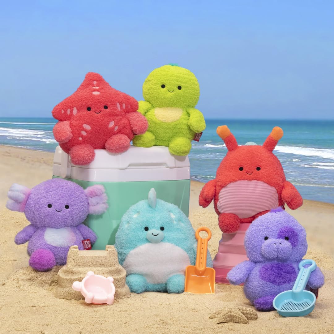 BumBumz AquaBumz 4.5-inch Plush Collectible Toys - 5-Pack of Blowfish, Axolotl, Crab, Turtle & Starfish - Soft Polyester