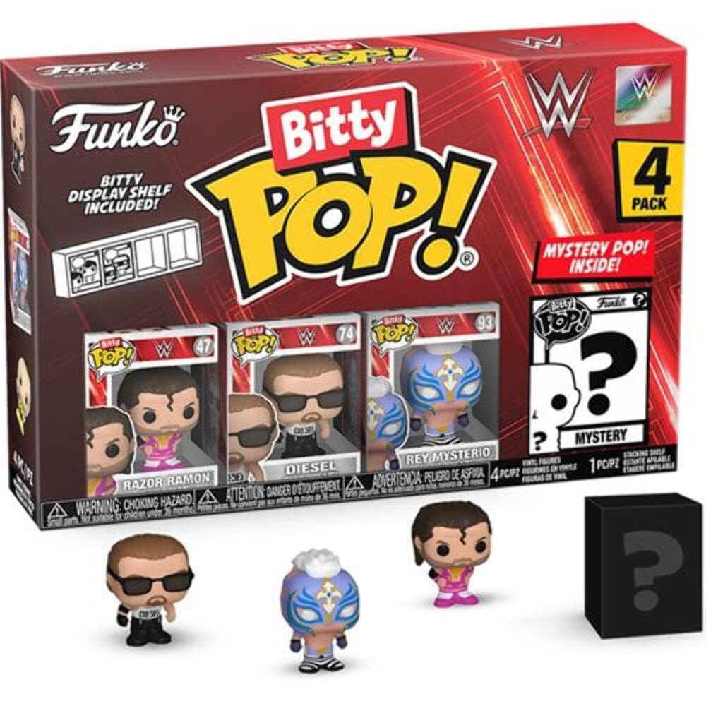 Funko Bitty Pop! Wwe - 4 Pack - Razor Ramon, Bitty Pop! Diesel, Bitty Pop! Rey Mysterio, And A Mystery Bitty Pop! Figure And A S
