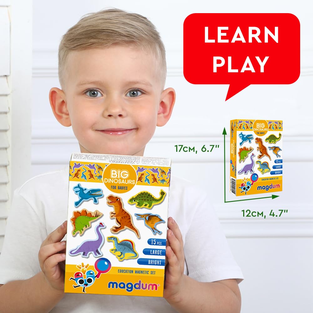 Dinosaur Magnets - Fridge Magnets For Kids -15 Large Fridge Magnets For Toddlers -Refrigerator Magnets For Kids- Baby Magnets Animal Magnets Kids Magnets - Toddler Toys Magnetic Toys Baby Toys