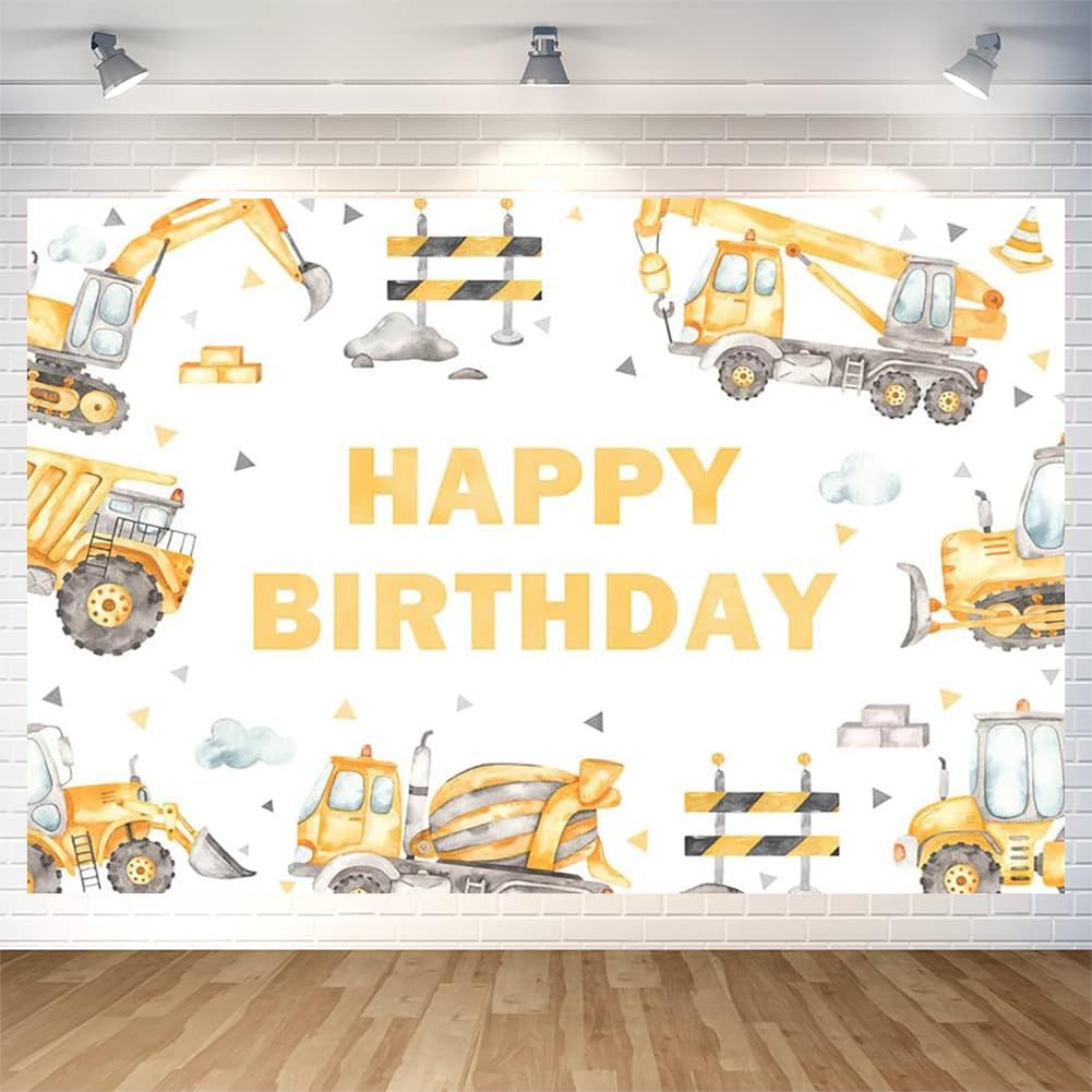 Construction Happy Birthday Backdrop Decorations Construction Happy Birthday Banner Engineering Vehicle Birthday Photo Backgroun