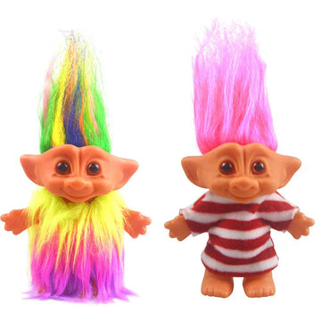 2Packs Vintage Troll Dolls Set,Lucky Doll Chromatic Adorable For Collections, School Project, Arts And Crafts, Party Favors - 7.5' Tall(Include The Length Of Hair) (Style1-Rainbow+Red)