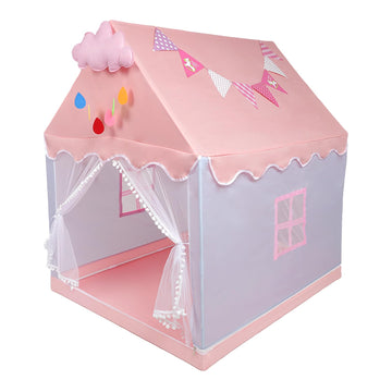 Kids Tent Play Tents For Toddler Children Indoor And Outdoor Large Pink Girls Princess Playhouse Castle With Windows Clouds And