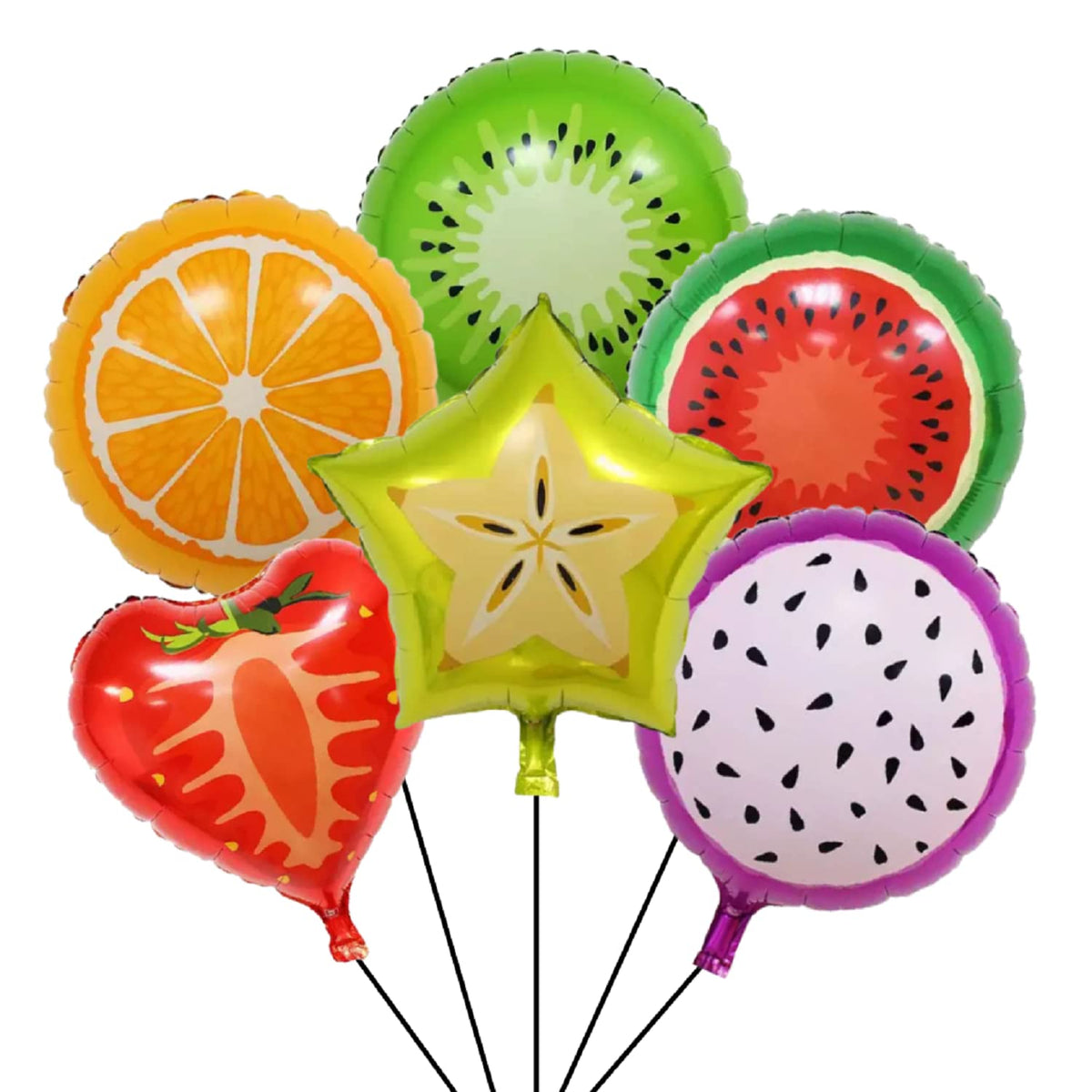 Party Decorz Mix Fruits Foil Balloon Set Of 6pcs (Orange +Kiwi +Watermelon +Carambola) For Summer Theme, Fruit Theme Party Decor