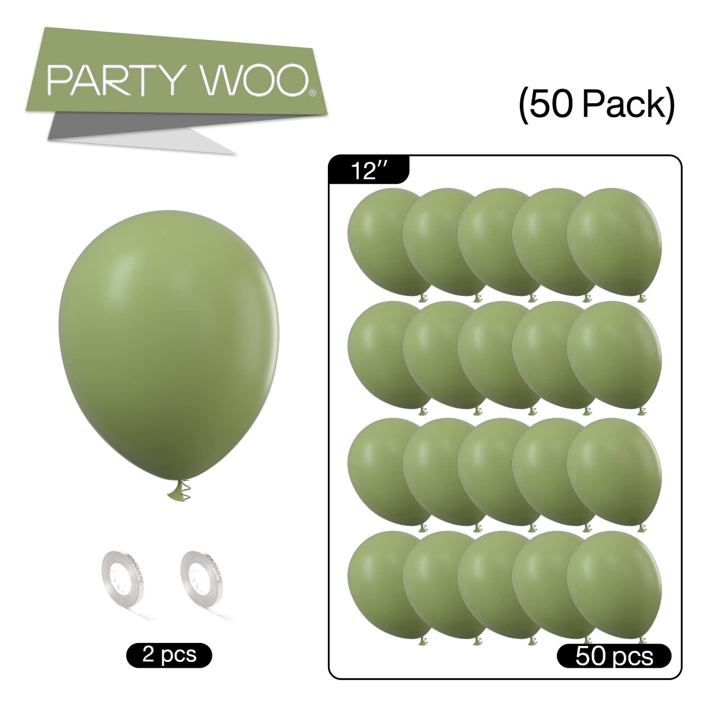 Partywoo Olive Green Balloons, 50 Pcs 12 Inch Boho Green Balloons, Matte Green Balloons For Balloon Garland Balloon Arch As Party Decorations, Birthday Decorations, Baby Shower Decorations, Green-F06
