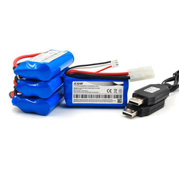 (4-Pack) 7.4V 1500mAh Li-ion Battery with Standard Tamiya Connector for HONGXUNJIE HJ806 2.4GHz RC Boat HJ806 Battery with USB C