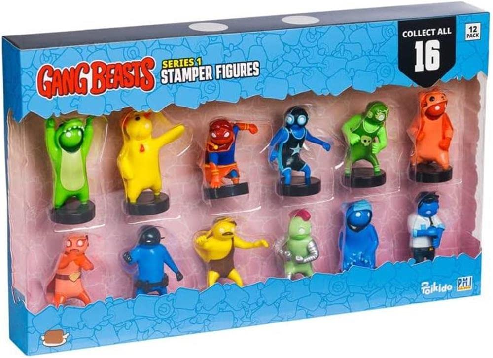 P.M.I. Gang Beasts Ink Stamper 12pk - Rubber Wrestler Bear & Chicken Party Favors, 2" x 2"