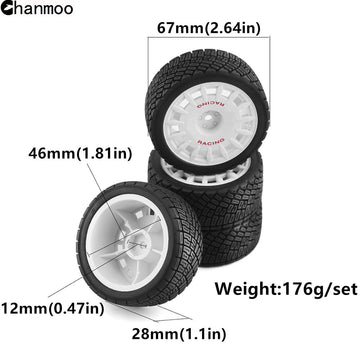 Chanmoo 1/10 Rc Rally Car Tires On Road Tyres 12Mm Hex Plastic Wheels Rims Compatible With 1/10 Scale Racing Car Tamiya Tt01 Tt0
