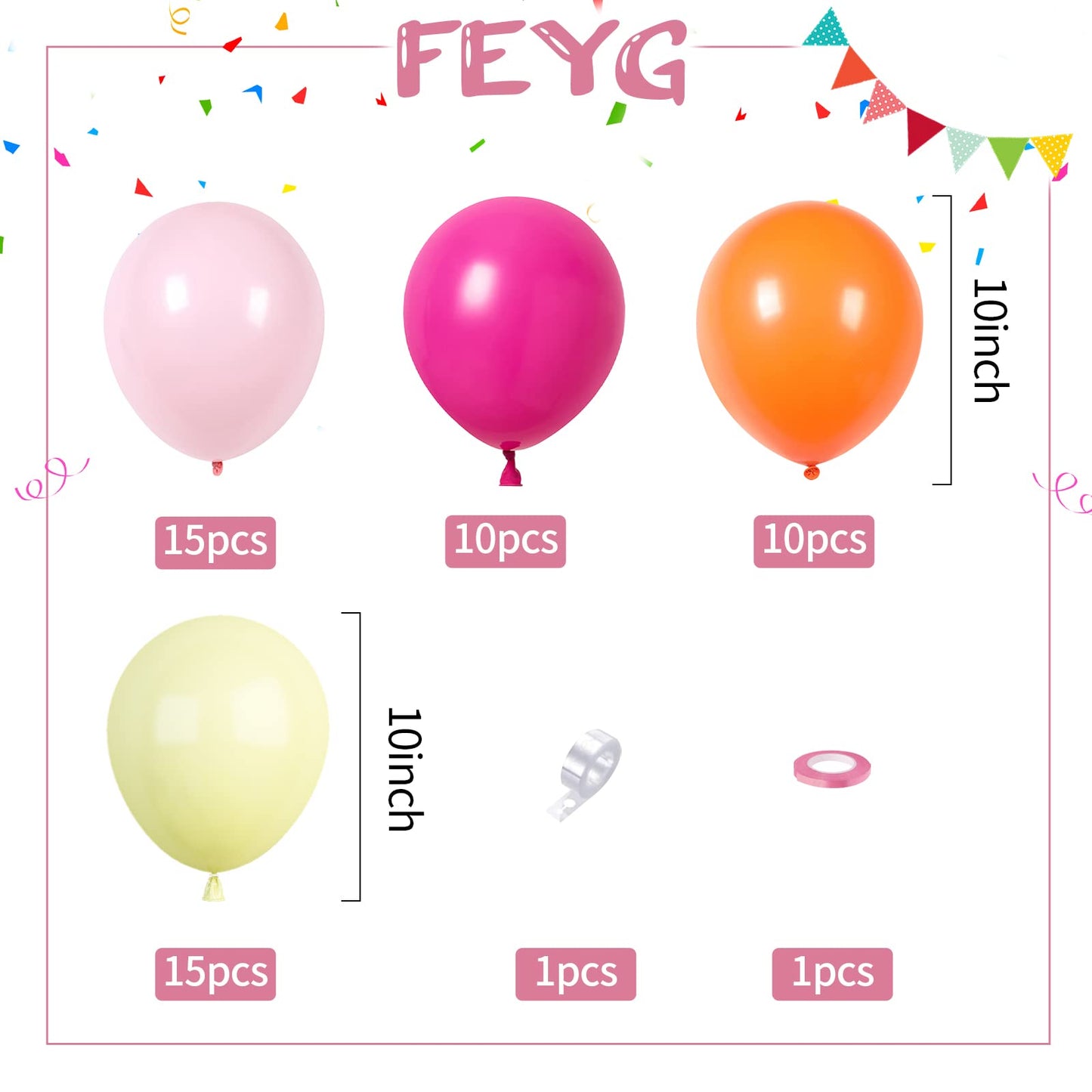 Balloons Pink Orange Yellow, 50Pcs Pink Yellow Orange Balloon Arch Kit, Latex Party Balloons For Birthday Decoration Wedding Bab