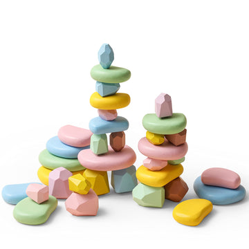 Oessuf 34Pcs Stacking Rocks Balancing Stones Wooden Stacking Toys For Toddler Montessori Sorting Game
