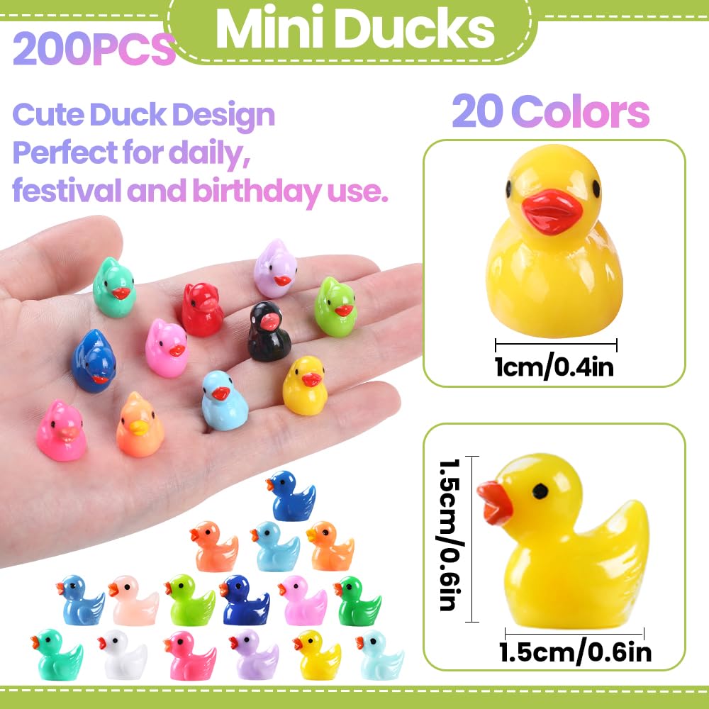 Dulefun 200Pcs Mini Resin Ducks 20 Colors Small Tiny Little Duck Figurines To Hide Miniature Figures For Dollhouse Micro Garden