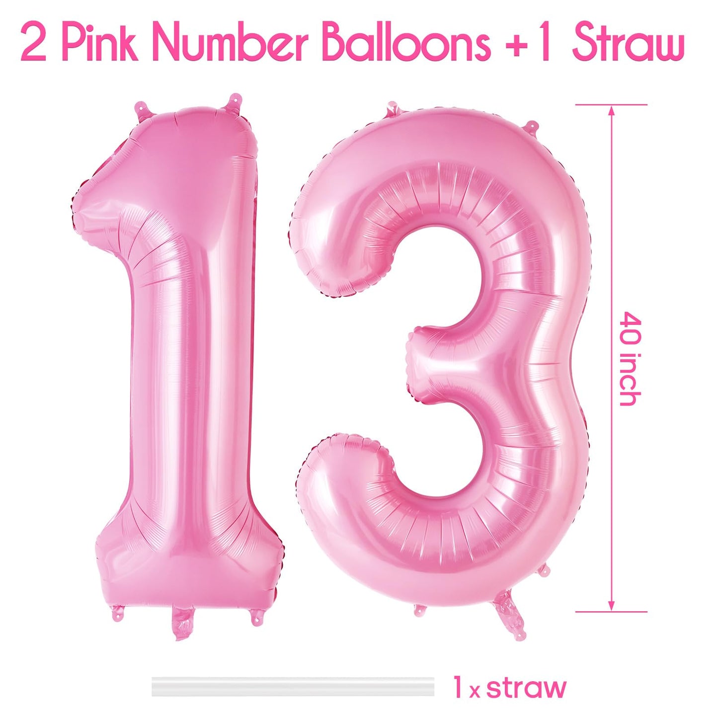 AIQINHU Pink Foil Number 13 Balloon - 40 Inch Giant Mylar Helium Balloon for Birthday Party Decorations