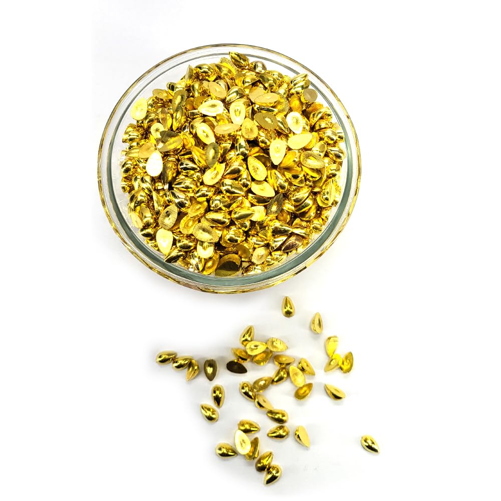 Crafts Haveli Half Cut Drop Acrylic Pearls, Flat Back Pastable For Jewellery Making Art & Craft Scrapbooking Decoration Golden 2