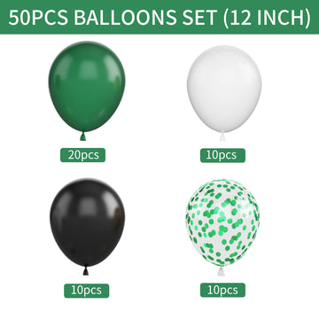 Green And Black Balloons, 50Pcs 12 Inch Green White Black Birthday Balloons, Green Confetti Balloons White Latex Balloons For Bo