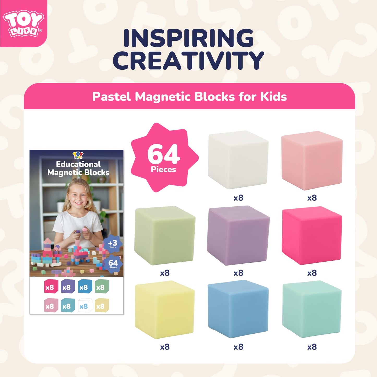 TOY Life 64 Pcs Magnetic Blocks for Kids Ages 3-5, Magnet Building Blocks for Toddlers, Magnetic Blocks for Kids Ages 4-8 Girls