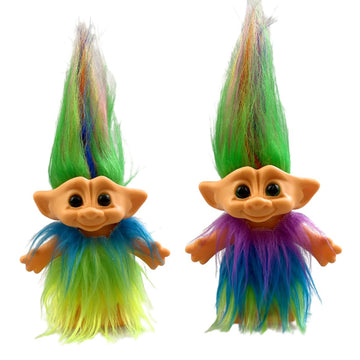 2Pack Retro Vintage Troll Dolls Set,Lucky Doll Chromatic Adorable For Collections, School Project, Arts And Crafts, Party Favors (Style3-Purple&Blue)