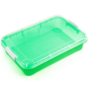 15Inch Portable Sensory Bin Play Tray With Lid, Fill With Water, Sand, Beads And More (Green)