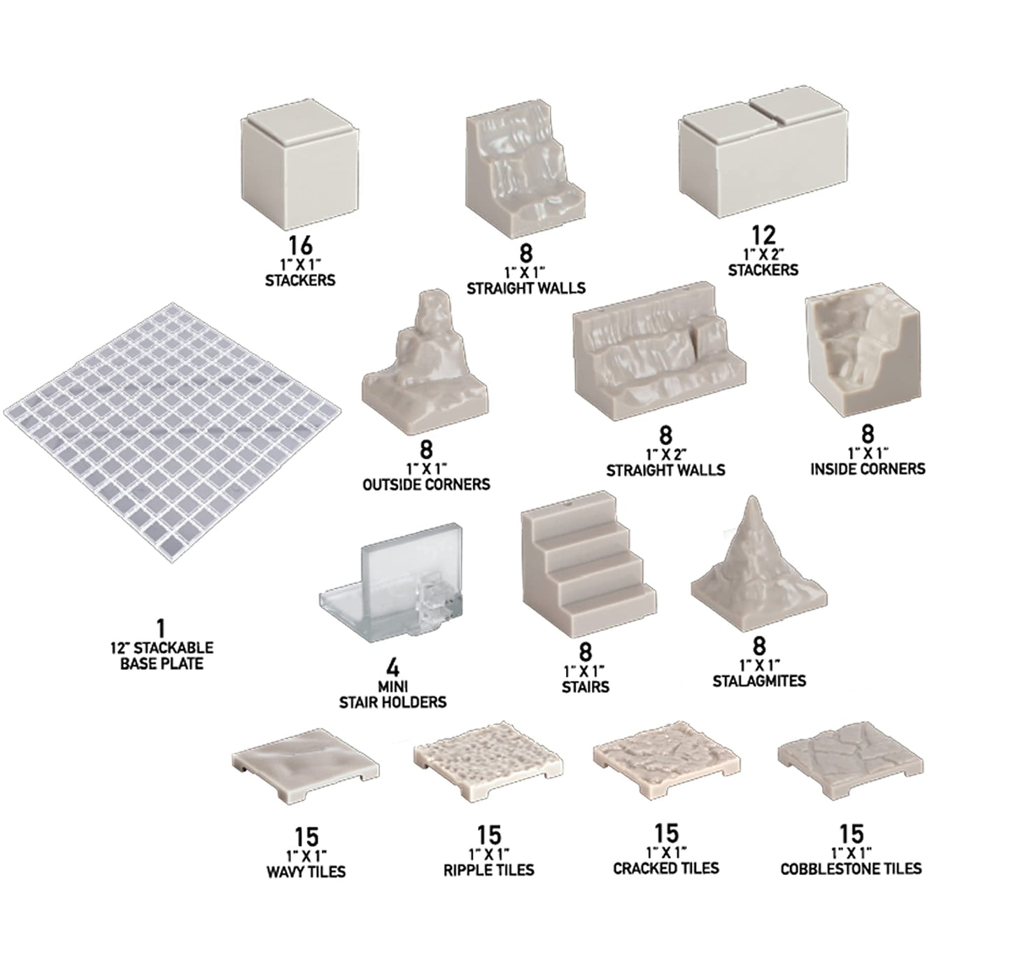 Monster Adventure Terrain- 141Pc Paintable Cavern Set W Baseplate- Fully Modular & Stackable 3-D Tabletop World Builder Compatib