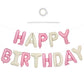 TONIFUL Happy Birthday Balloons with Ribbon Straw 16 Inch Mylar Letters Balloons Sign Banner Bunting Reusable for Girls Boys Kid