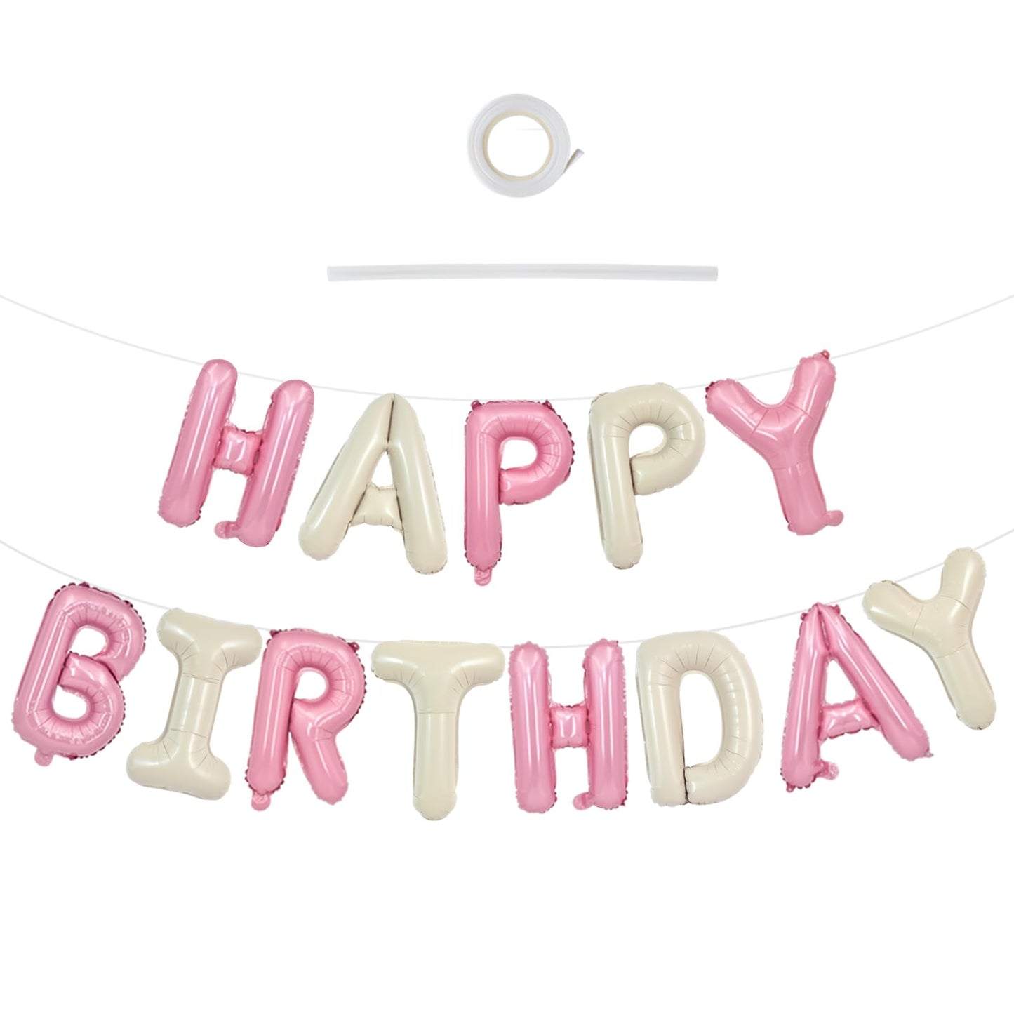 TONIFUL Happy Birthday Balloons with Ribbon Straw 16 Inch Mylar Letters Balloons Sign Banner Bunting Reusable for Girls Boys Kid