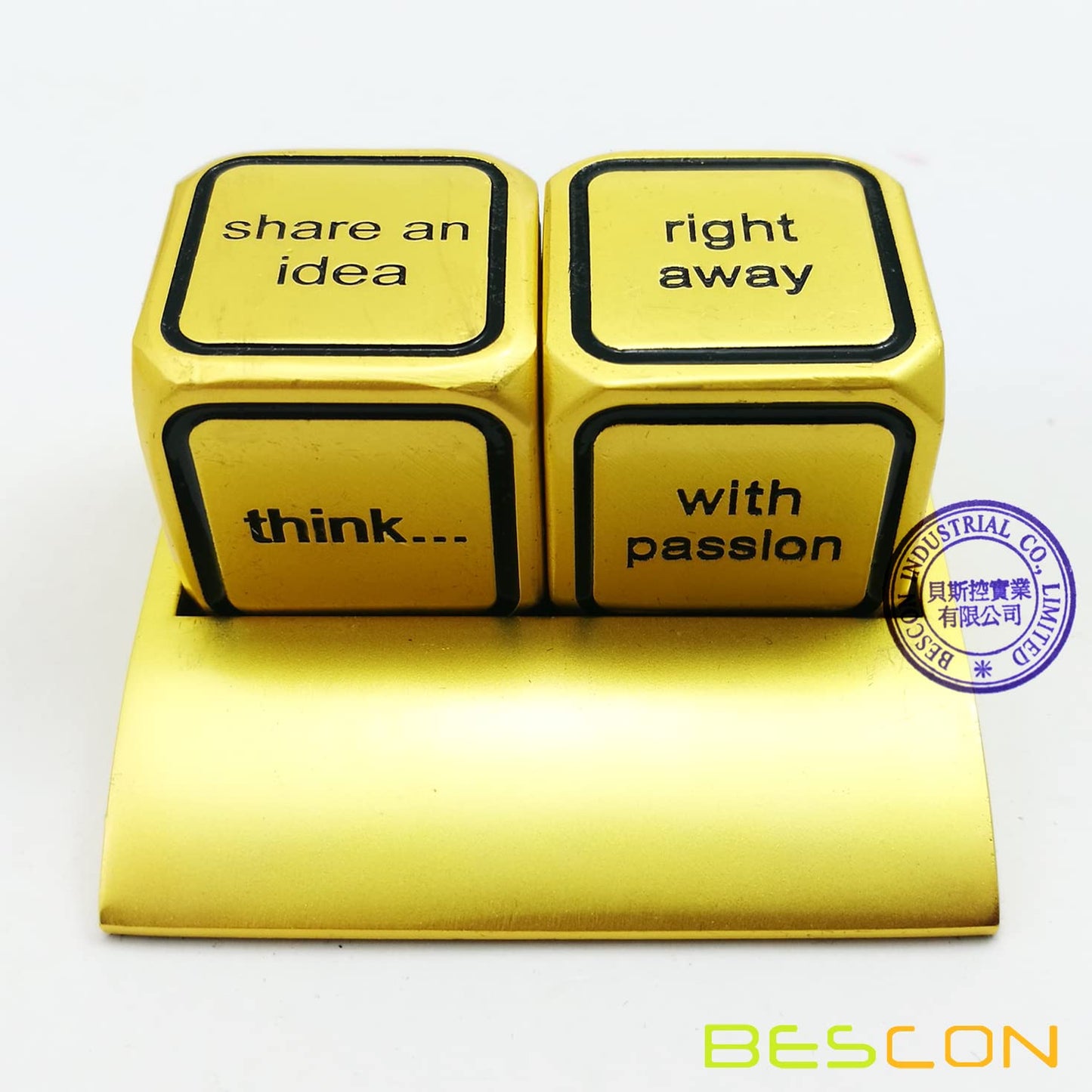 Bescon Promotional Motivational Solid Metallic Dice Set, 2pcs Motivational Desktop Metal Dice Set One Inch D6, Matt Golden Finis