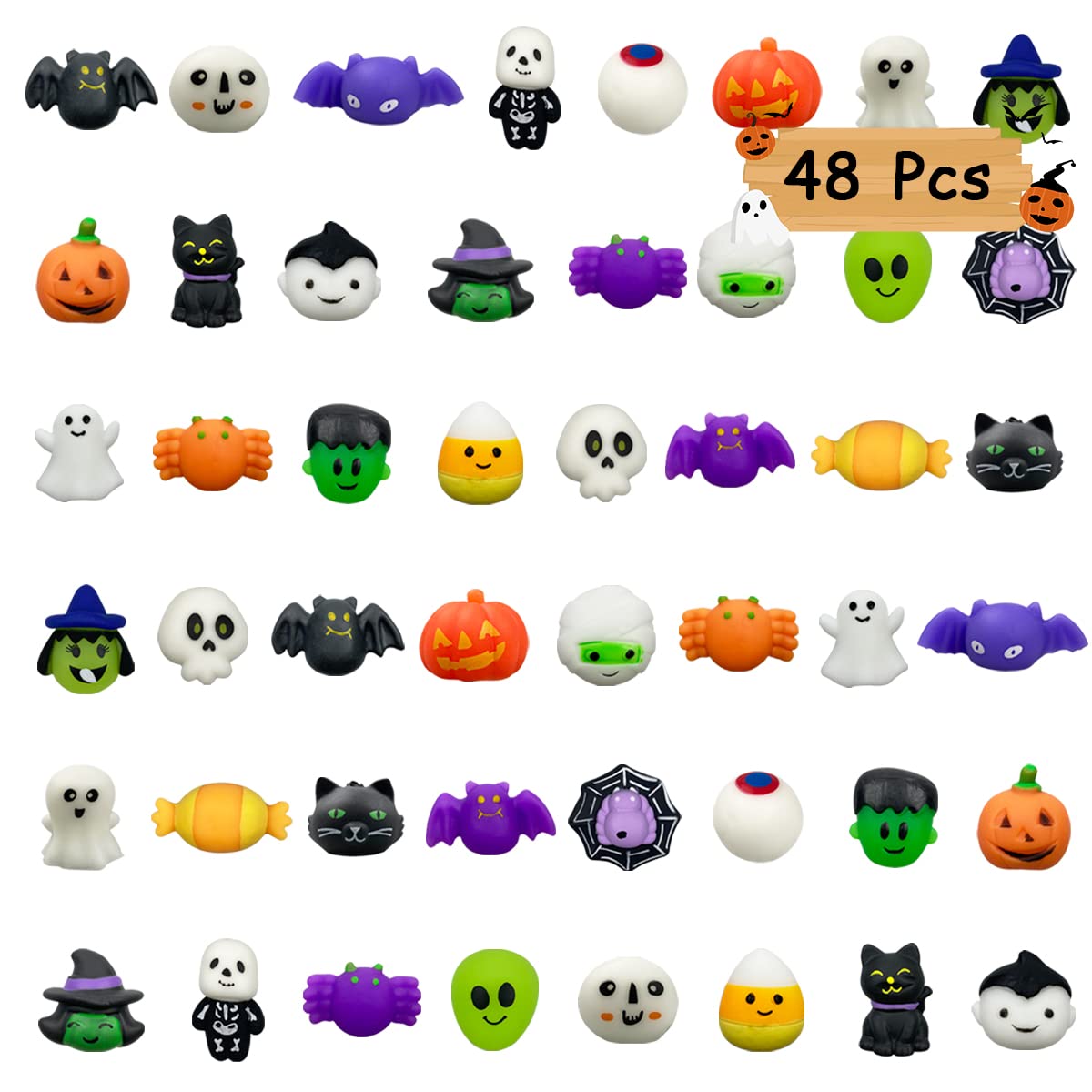 Pinkiwine 48 Pcs Halloween Mochi Squishy Toys Squishies Halloween Toys For Kids Girls Boys Halloween Party Favors Halloween Treat Bags Gifts