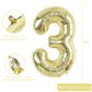 Toniful 40 Inch Light Gold Large Numbers Balloon 0-9 Birthday Party Decorations,Foil Mylar Big Number 3 Balloon Digital 3 For Bi