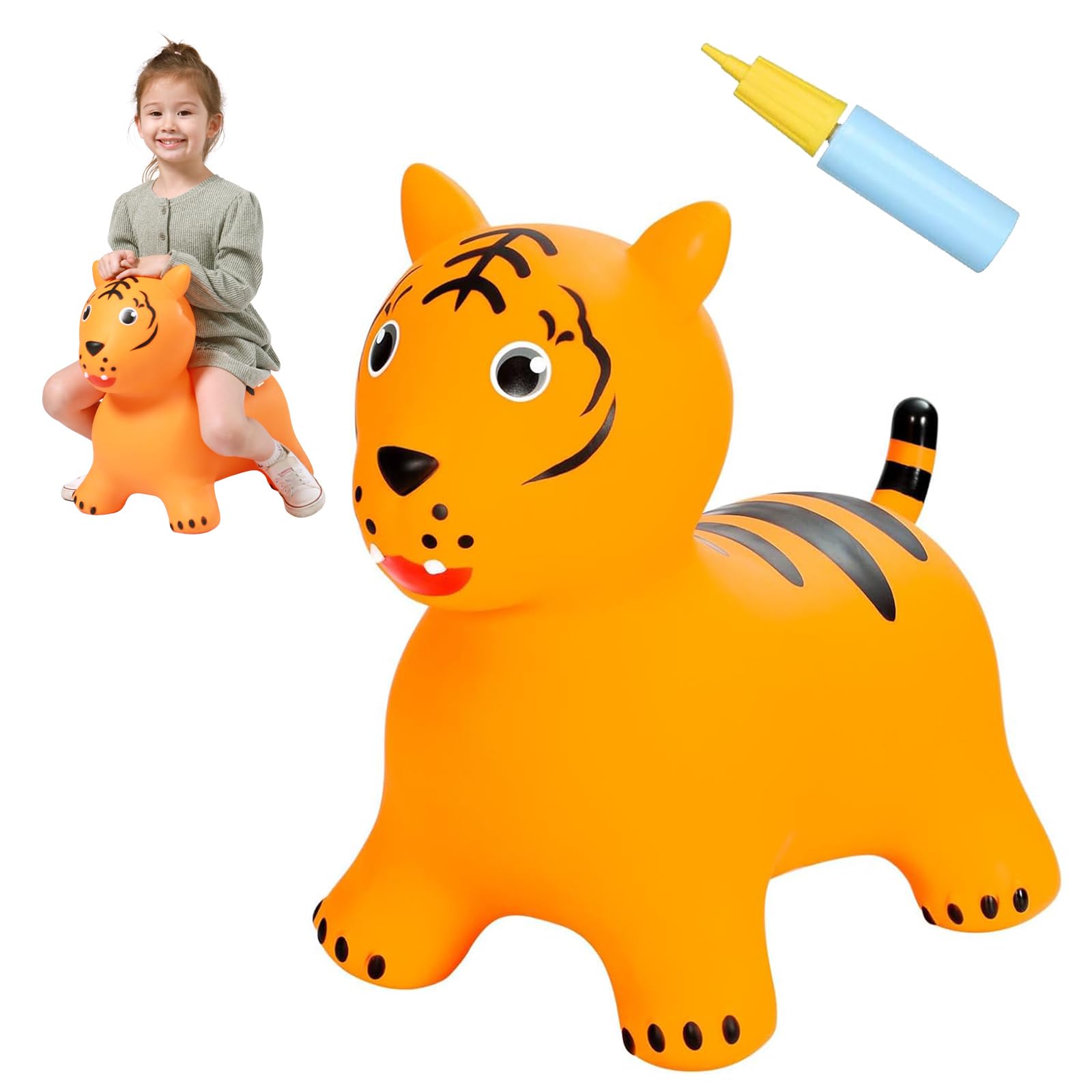 INPANY Bouncy Tiger Hopper Party Animal Toys  Wild One Birthday Safari Baby Shower Decorations Toddlers Bouncing Jungle Animal Figures  Ride on Rubber Bouncer  Outdoor Gifts for 2 3 4 Yr Girl Boy