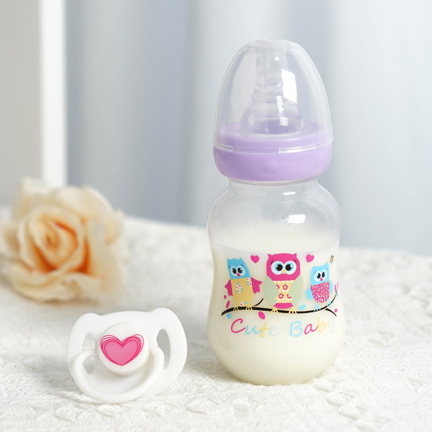 Jizhi 4 Pcs Baby Doll Bottles Set With Magnetic Pacifiers, Baby Doll Accessories For Reborn Baby Doll, Pretend Play Feeding Toy Kids Gift (Pink/Purple)