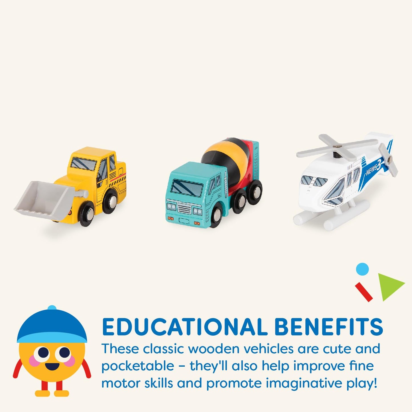 Battat - Wood Cars for Kids - 6Pc Toy Vehicle Set - Mini Rescue & Construction Vehicles - Toddler Truck Toys - 3 Years + - Woode