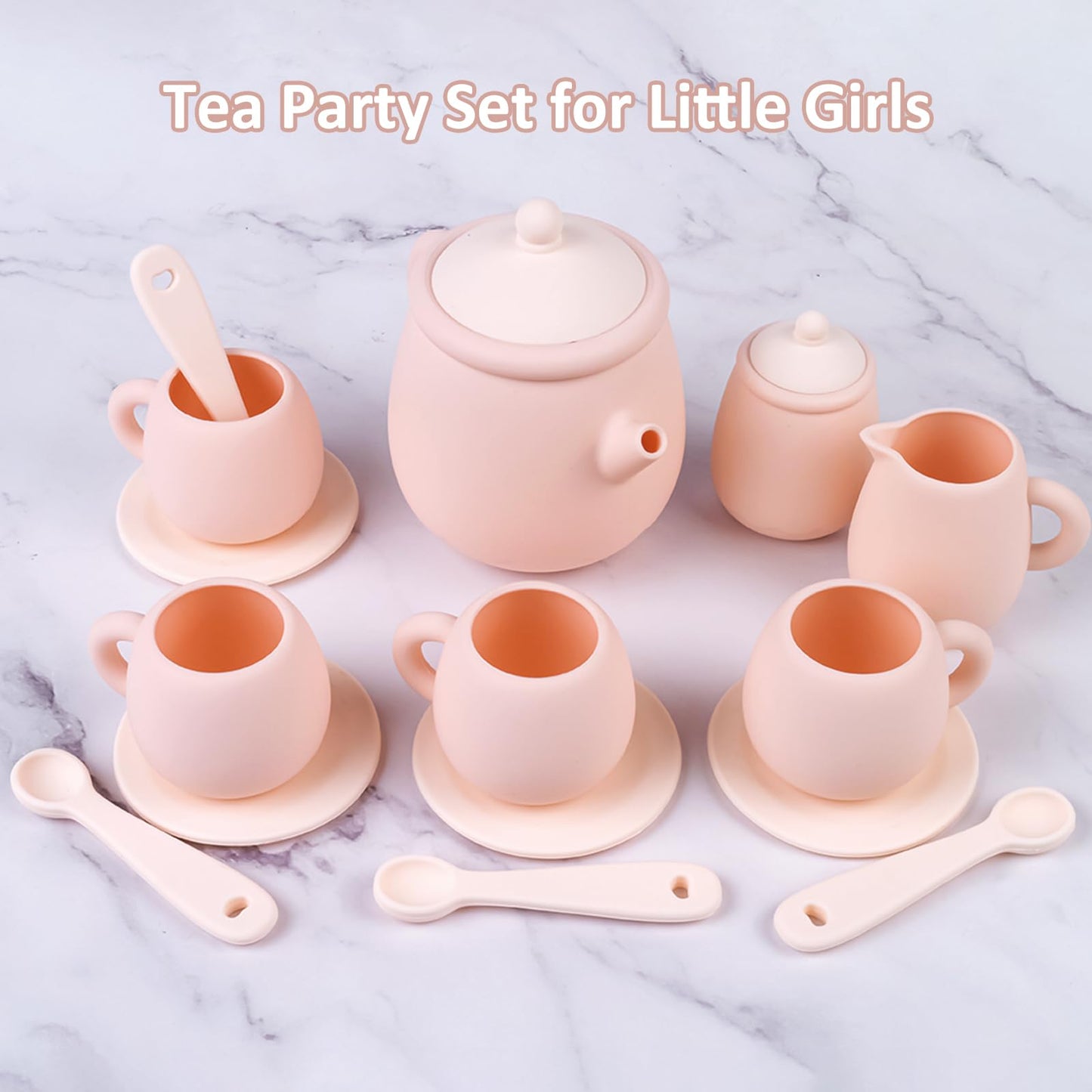 MCGMITT Silicone Tea Party Set, Toy Tea Set for Toddlers Kids, Includes Teapot, 4 Tea Cup and Coasters, Creamer, Sugar Bowl, 4 S